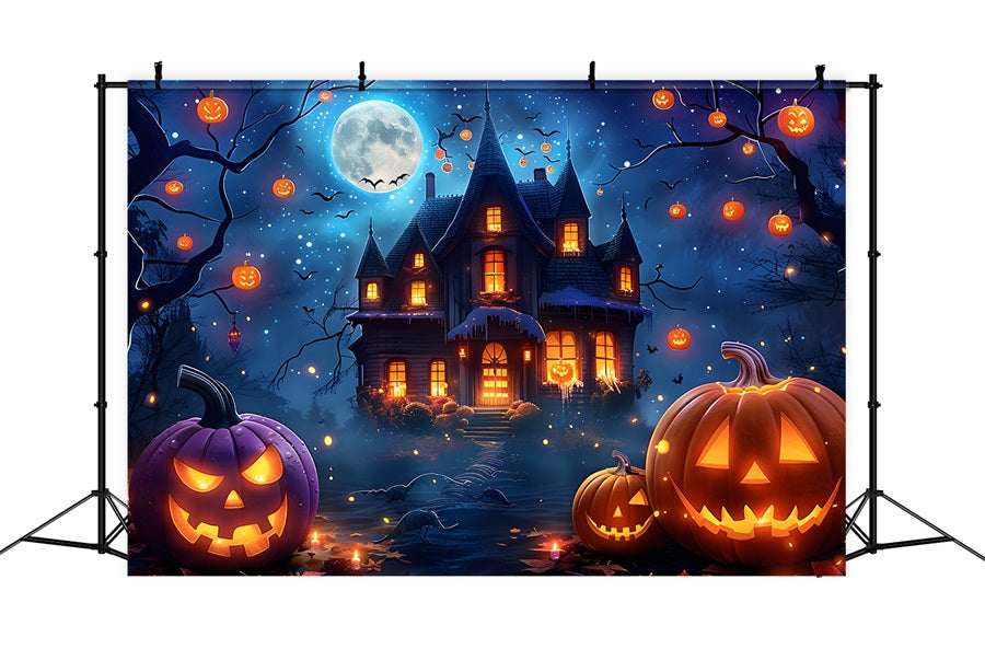 Halloween Village Midnight Moonlight Backdrop UK RR7-363