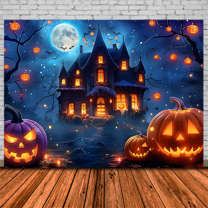 Halloween Village Midnight Moonlight Backdrop UK RR7-363