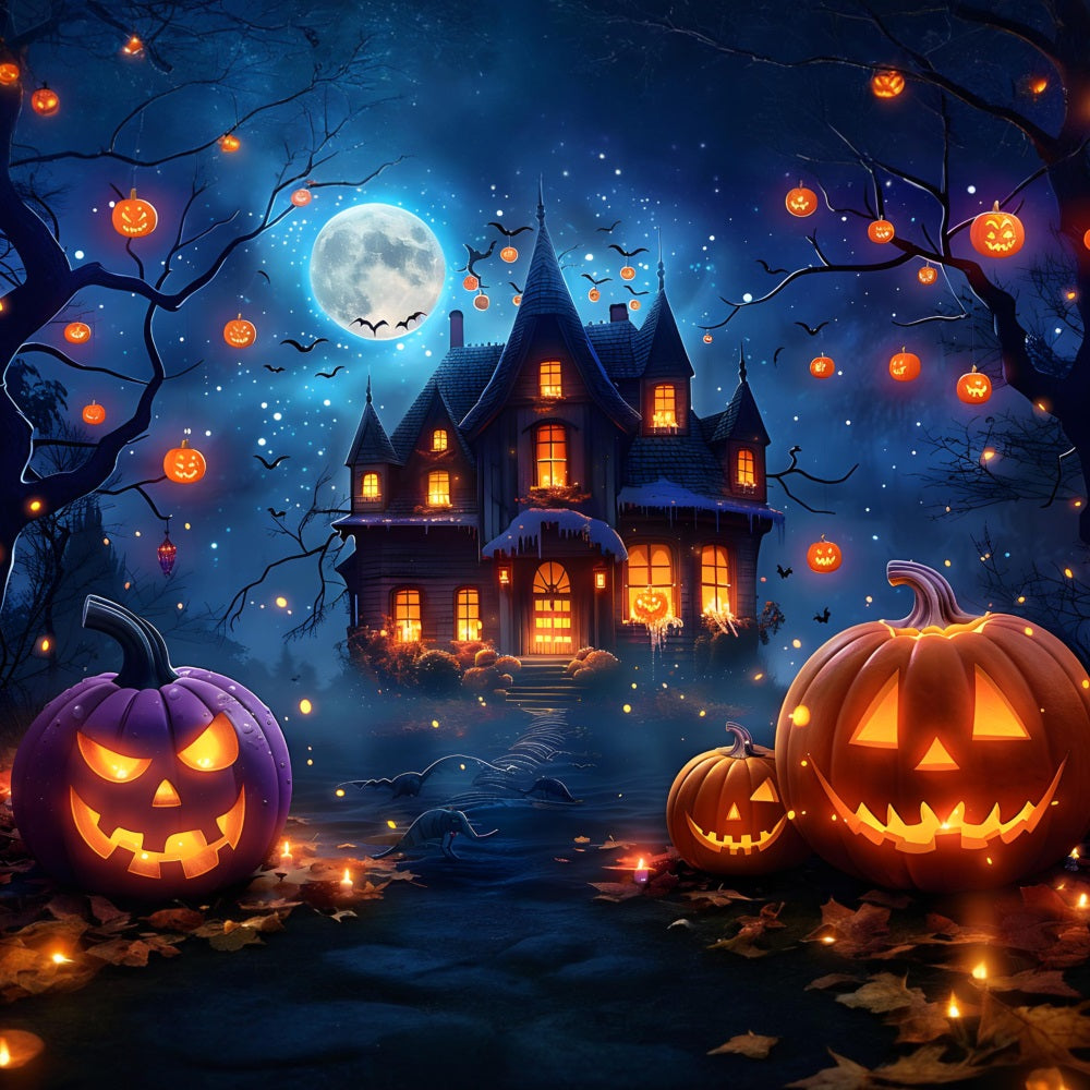 Halloween Village Midnight Moonlight Backdrop UK RR7-363