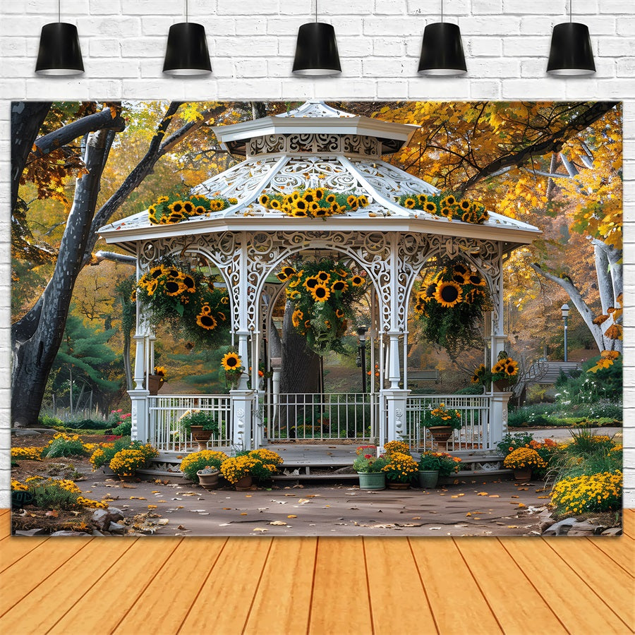 Autumn Sunflower Garden Gazebo Backdrop UK RR7-365