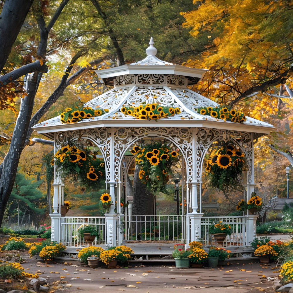 Autumn Sunflower Garden Gazebo Backdrop UK RR7-365