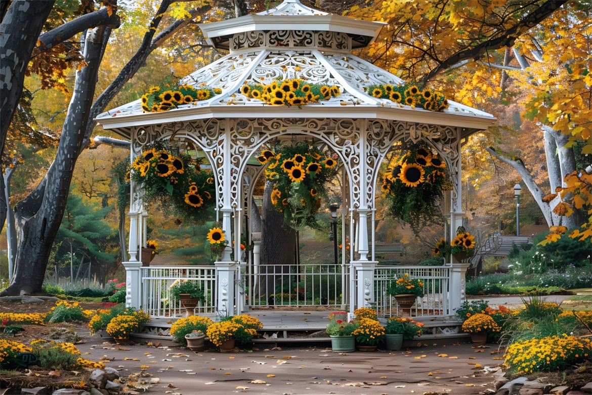 Autumn Sunflower Garden Gazebo Backdrop UK RR7-365