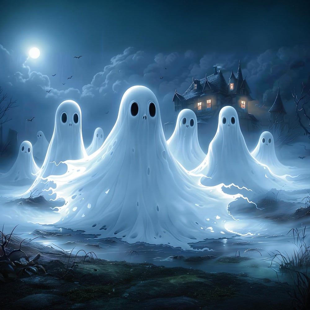 Halloween Ghost Gathering Haunted House Backdrop UK RR7-366