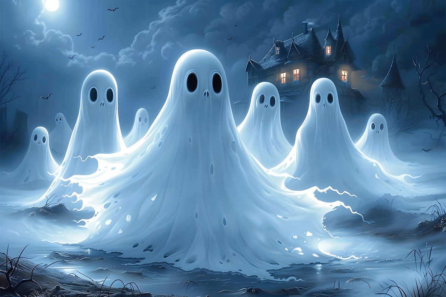 Halloween Ghost Gathering Haunted House Backdrop UK RR7-366