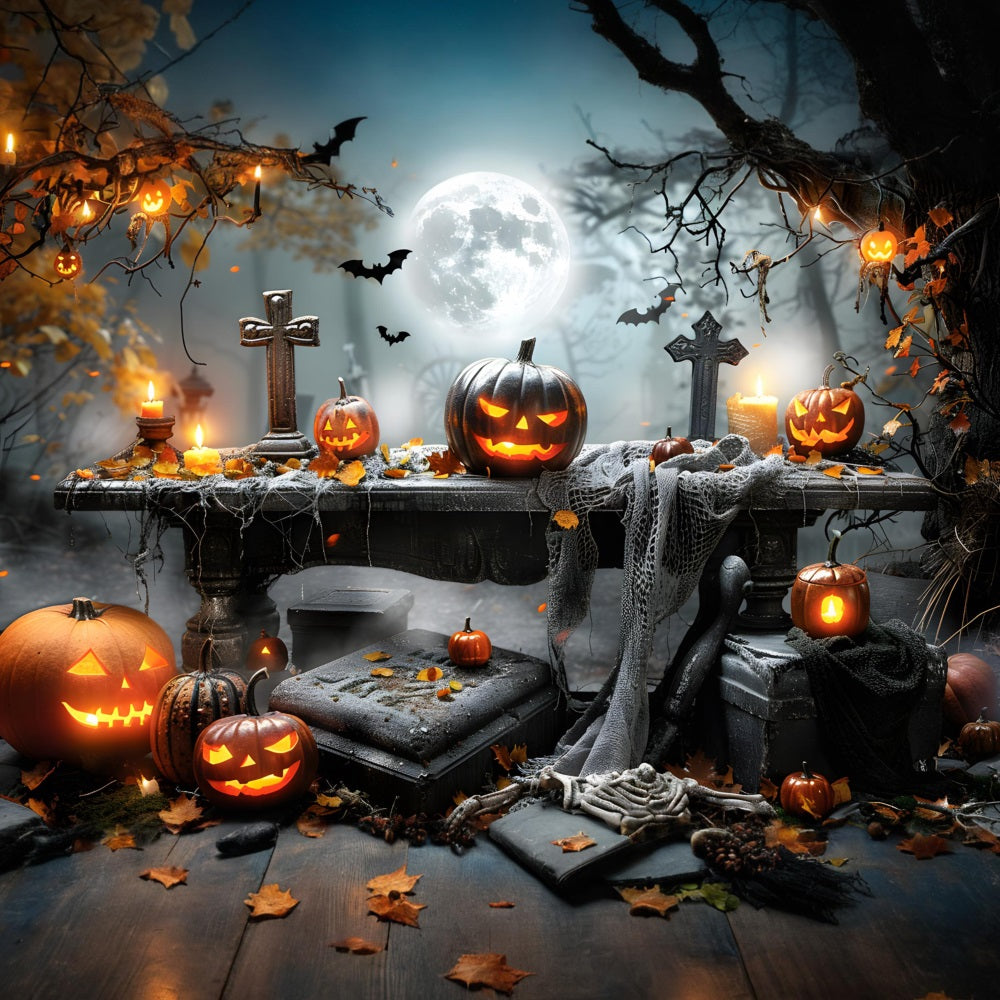 Halloween Graveyard Pumpkin Display Backdrop UK RR7-370