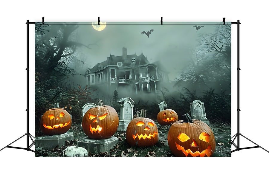 Halloween Graveyard Haunted House Backdrop UK RR7-371