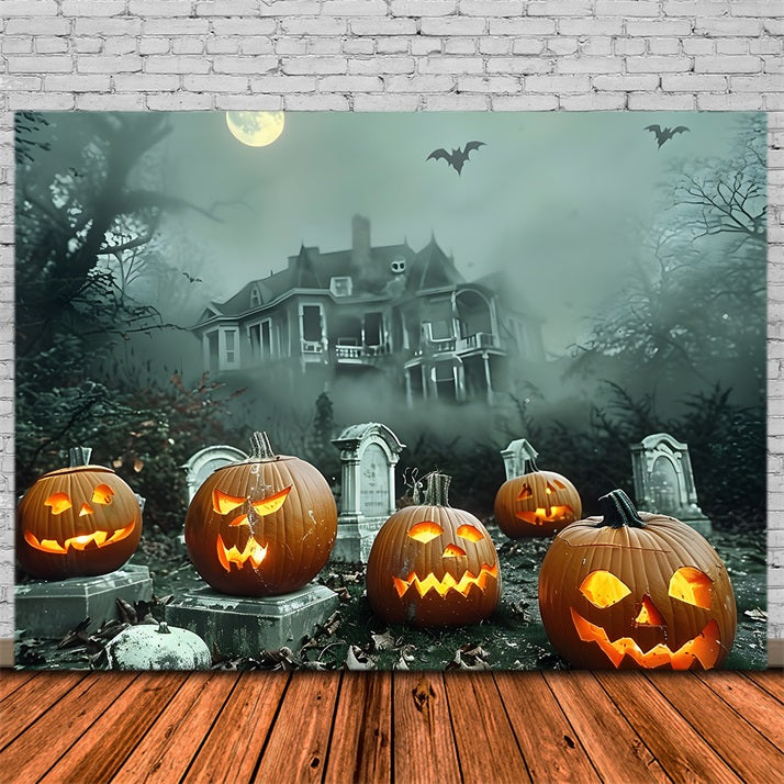 Halloween Graveyard Haunted House Backdrop UK RR7-371