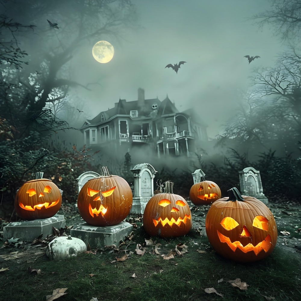 Halloween Graveyard Haunted House Backdrop UK RR7-371