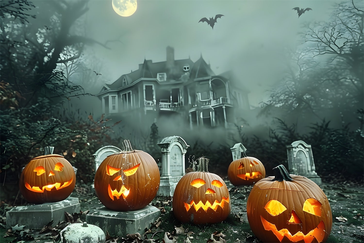 Halloween Graveyard Haunted House Backdrop UK RR7-371