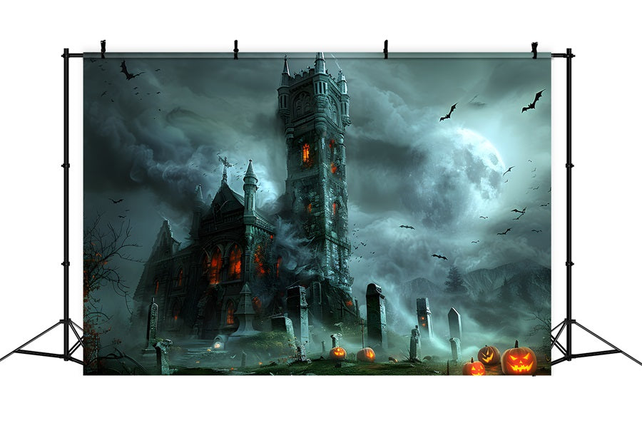 Halloween Gothic Castle Pumpkin Graveyard Backdrop UK RR7-372