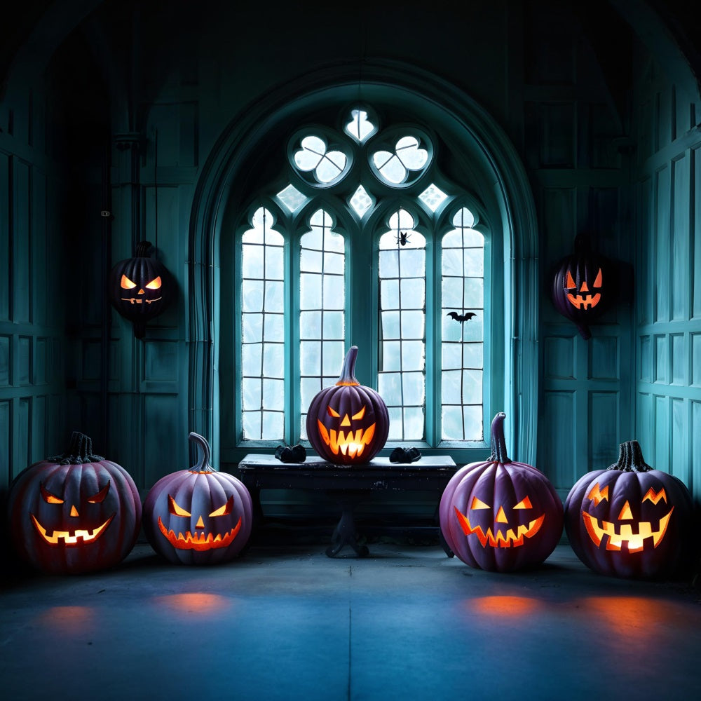 Halloween Gothic Window Pumpkin Backdrop UK RR7-374