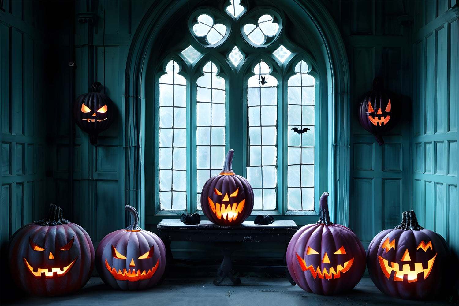 Halloween Gothic Window Pumpkin Backdrop UK RR7-374