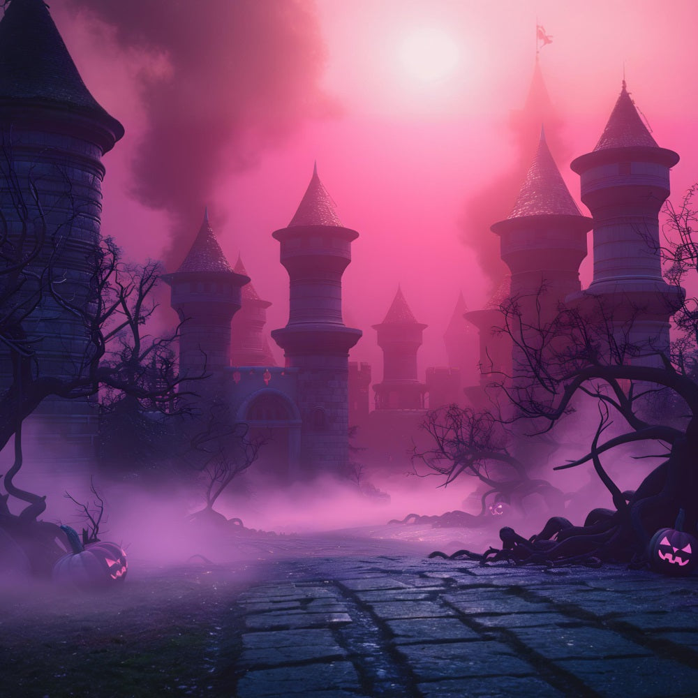 Halloween Haunted Castle Pink Mist Backdrop UK RR7-377