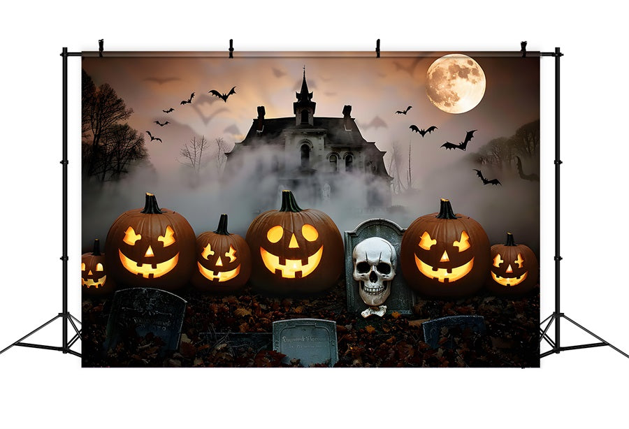 Halloween Graveyard Mansion Pumpkins Backdrop UK RR7-378