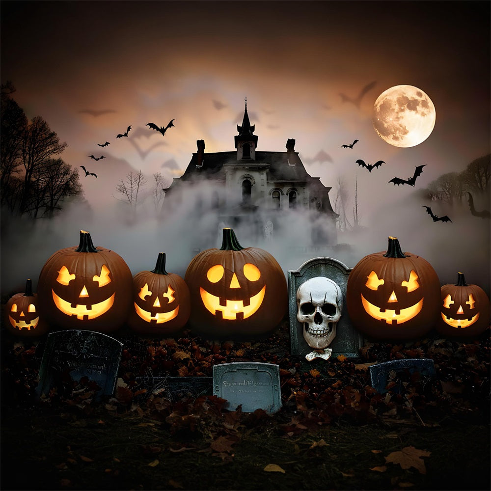 Halloween Graveyard Mansion Pumpkins Backdrop UK RR7-378