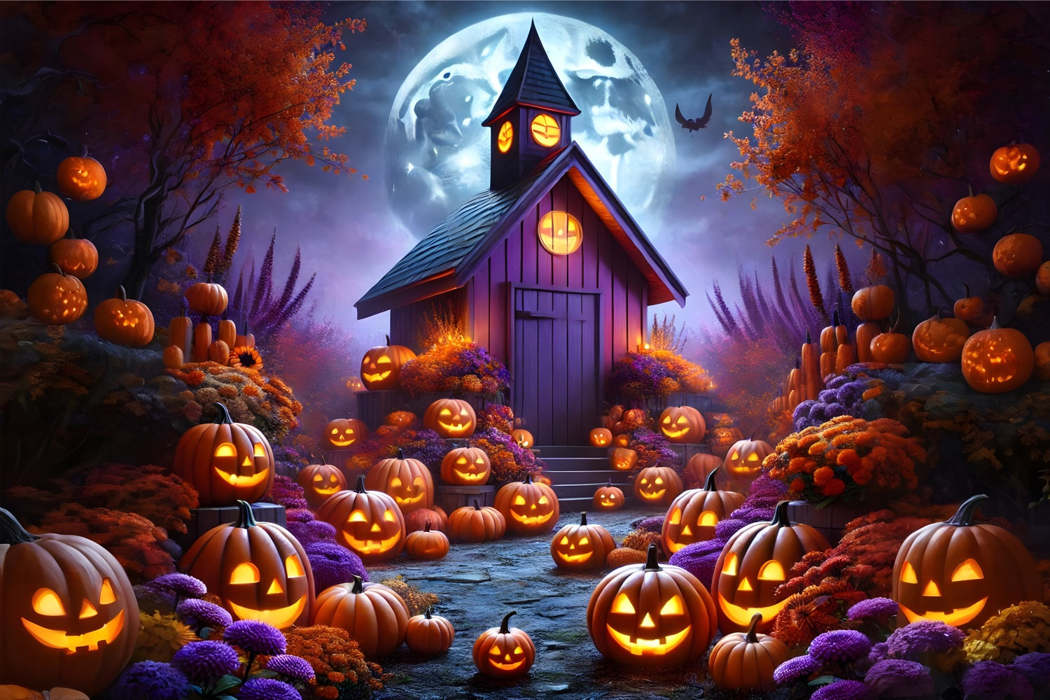 Halloween Pumpkins Enchanted Cottage Backdrop UK RR7-380