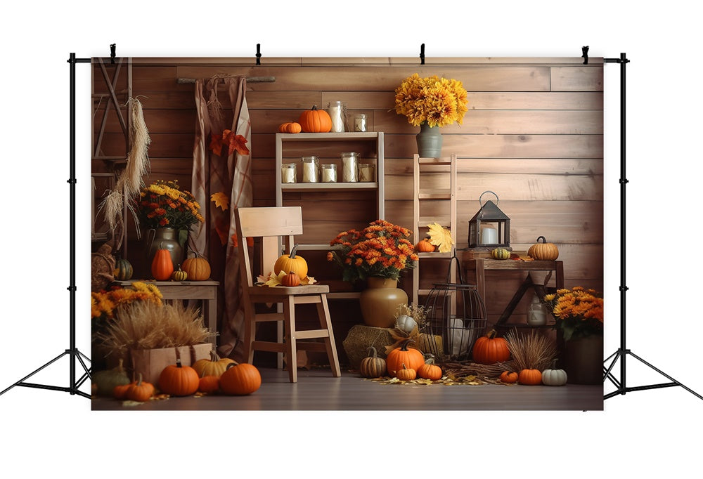 Pumpkins Flowers Halloween Barn Backdrop UK RR7-381