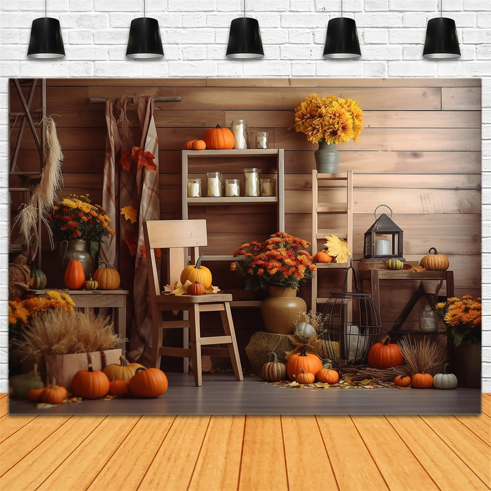 Pumpkins Flowers Halloween Barn Backdrop UK RR7-381