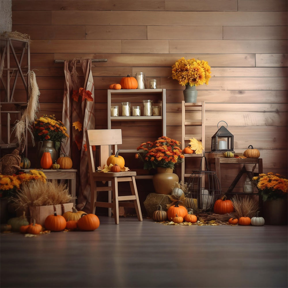 Pumpkins Flowers Halloween Barn Backdrop UK RR7-381