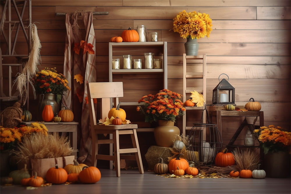 Pumpkins Flowers Halloween Barn Backdrop UK RR7-381