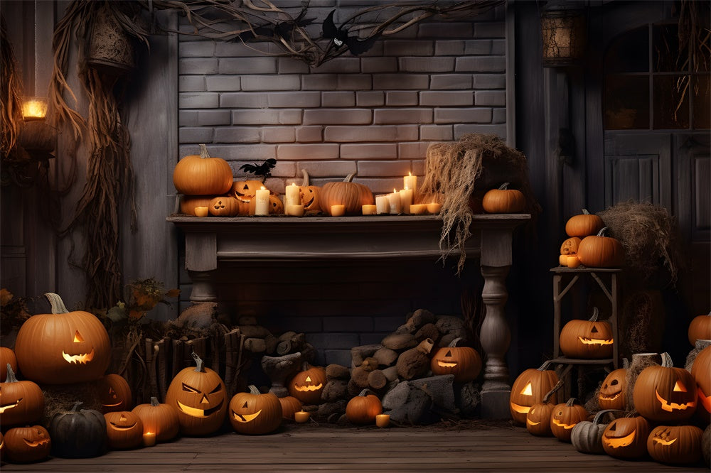 Dark Room Wall Halloween Pumpkins Backdrop UK RR7-382