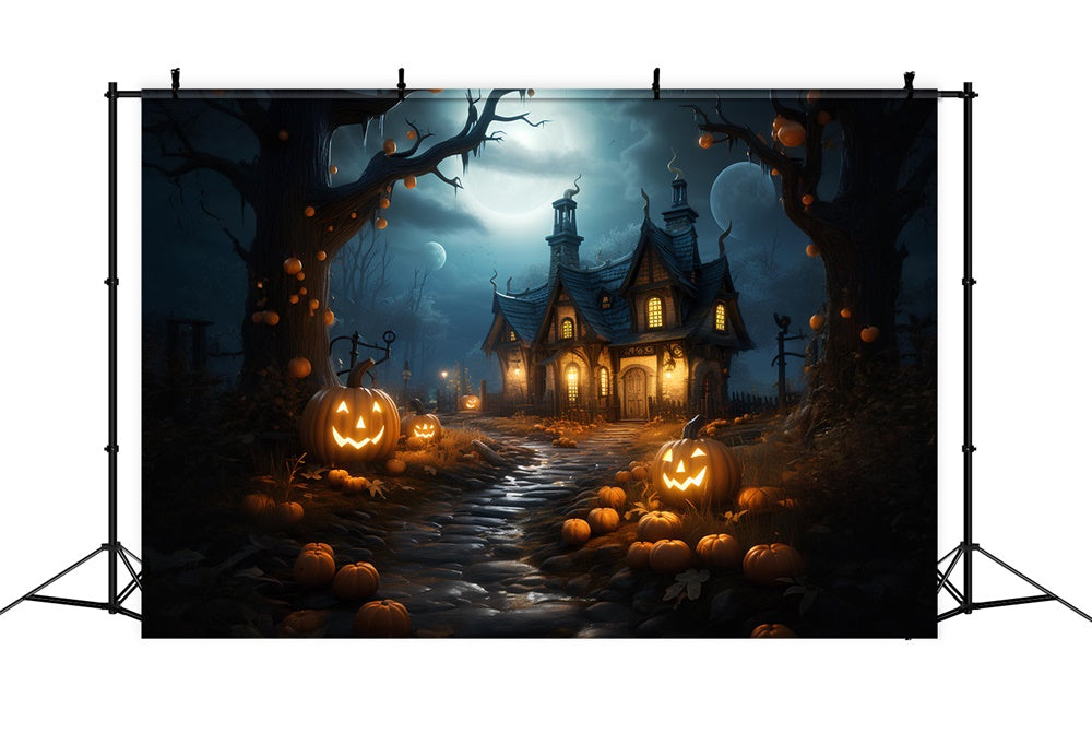 Halloween Forest House Pumpkins Backdrop UK RR7-383