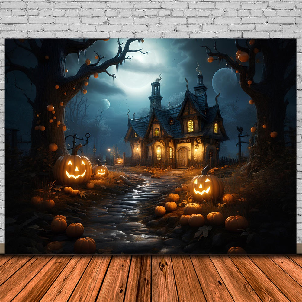 Halloween Forest House Pumpkins Backdrop UK RR7-383