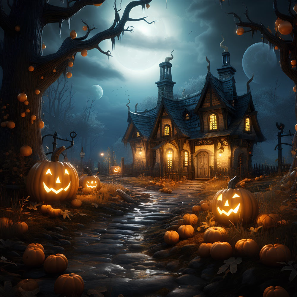 Halloween Forest House Pumpkins Backdrop UK RR7-383