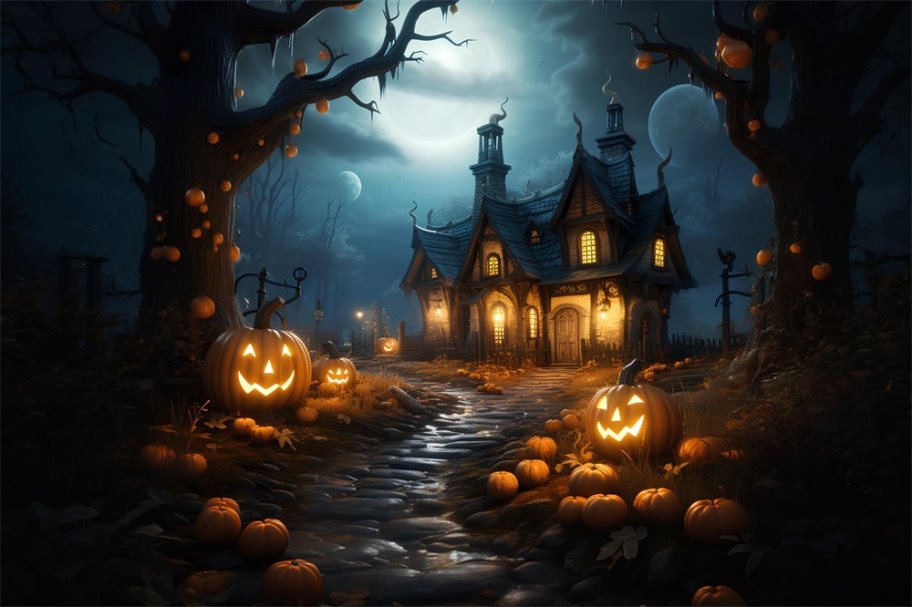 Halloween Forest House Pumpkins Backdrop UK RR7-383