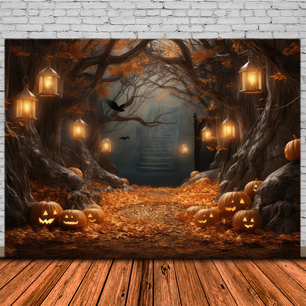 Pumpkin Lanterns Big Tree Halloween Backdrop UK RR7-386