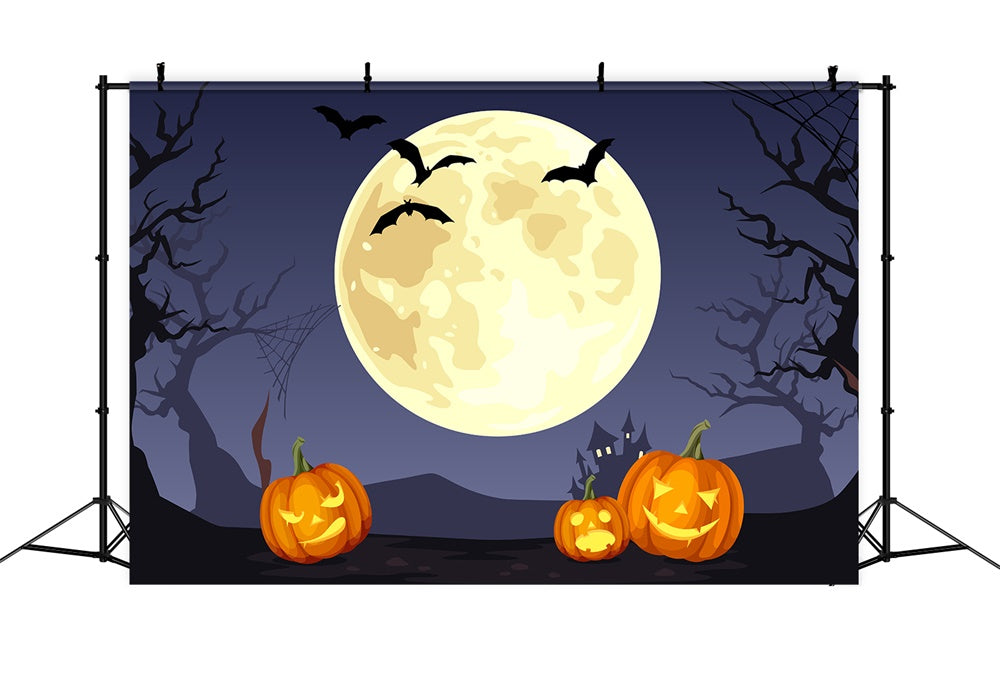 Halloween Full Moon Bats Pumpkins Backdrop UK RR7-388