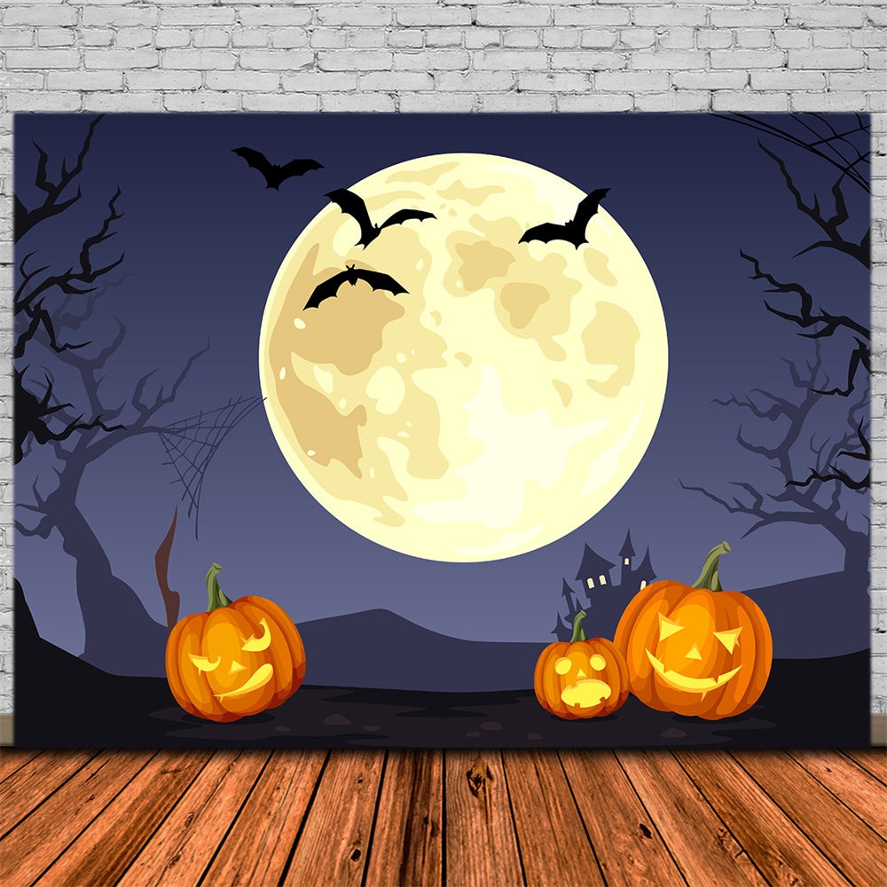 Halloween Full Moon Bats Pumpkins Backdrop UK RR7-388