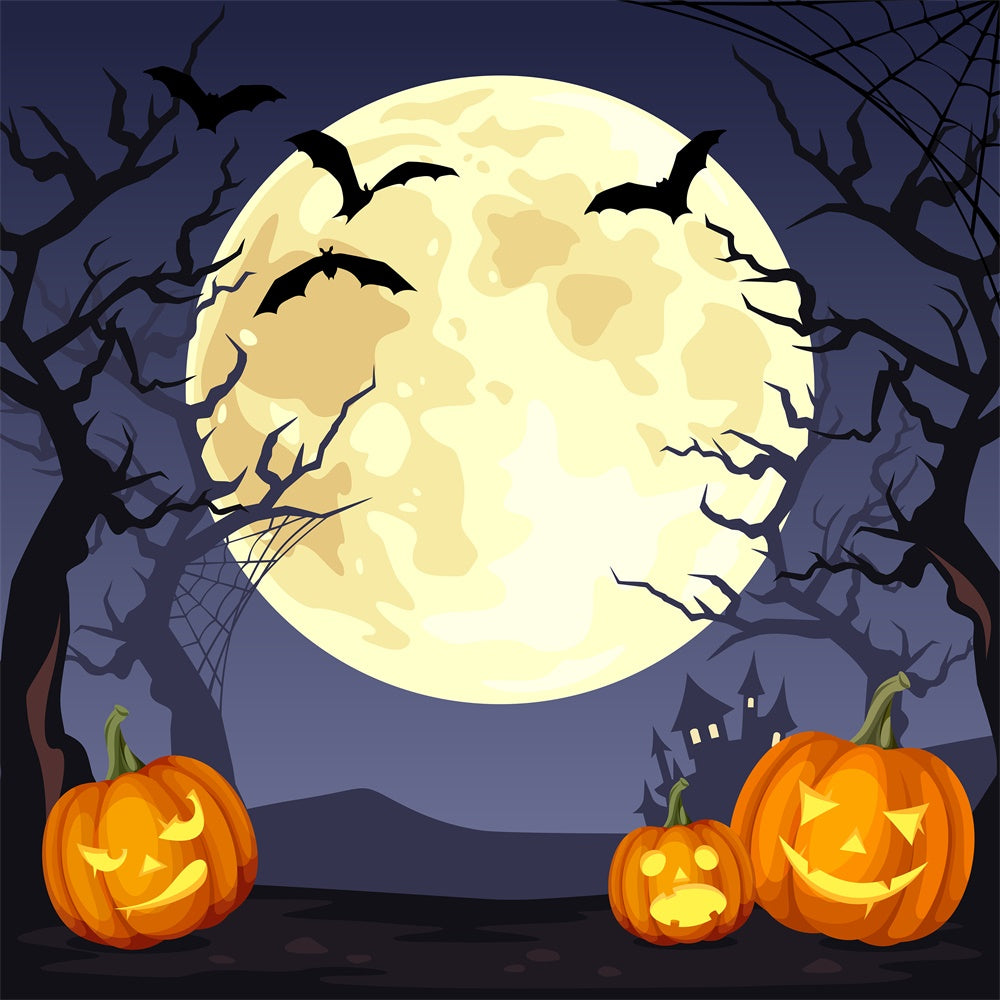 Halloween Full Moon Bats Pumpkins Backdrop UK RR7-388