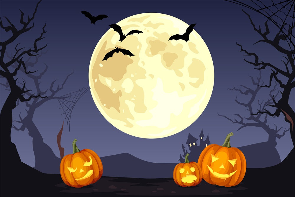 Halloween Full Moon Bats Pumpkins Backdrop UK RR7-388