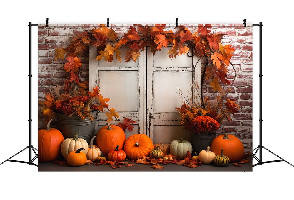 Maple Leaves Door Pumpkins Autumn Backdrop UK RR7-389