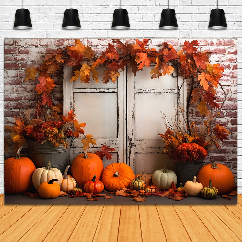 Maple Leaves Door Pumpkins Autumn Backdrop UK RR7-389