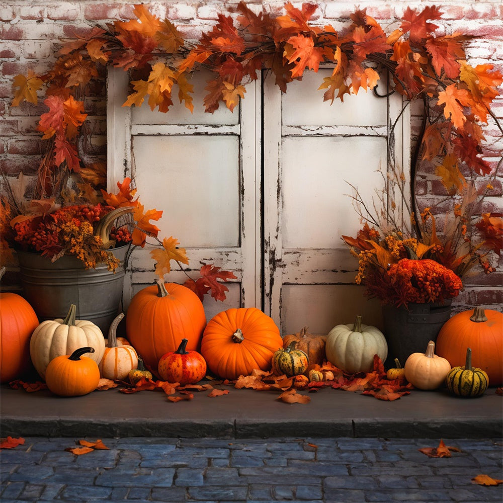 Maple Leaves Door Pumpkins Autumn Backdrop UK RR7-389