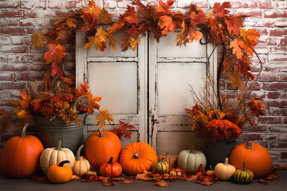 Maple Leaves Door Pumpkins Autumn Backdrop UK RR7-389