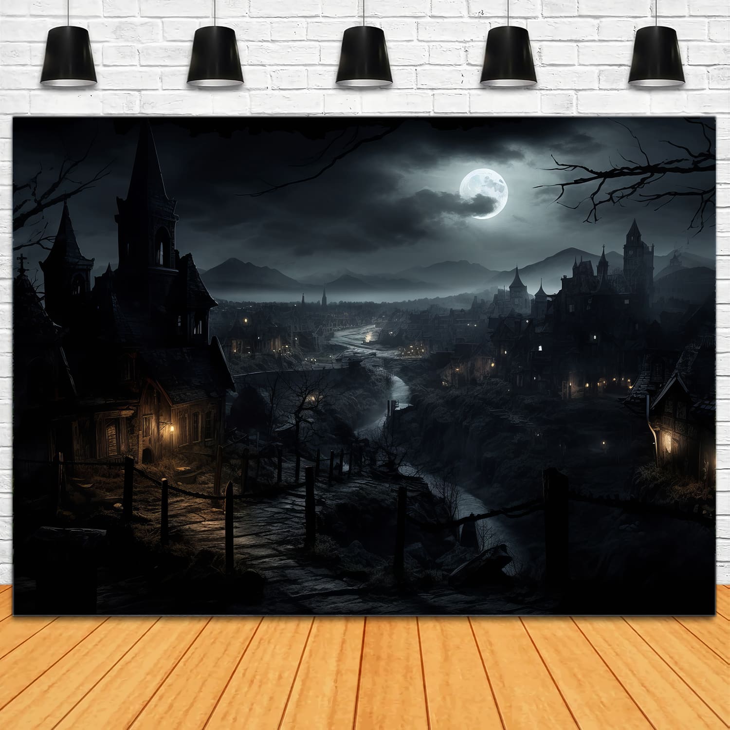 Halloween Night Houses Photography Backdrop UK RR7-39