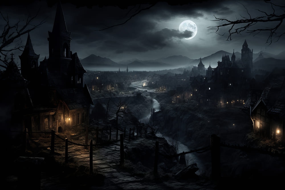 Halloween Night Houses Photography Backdrop UK RR7-39