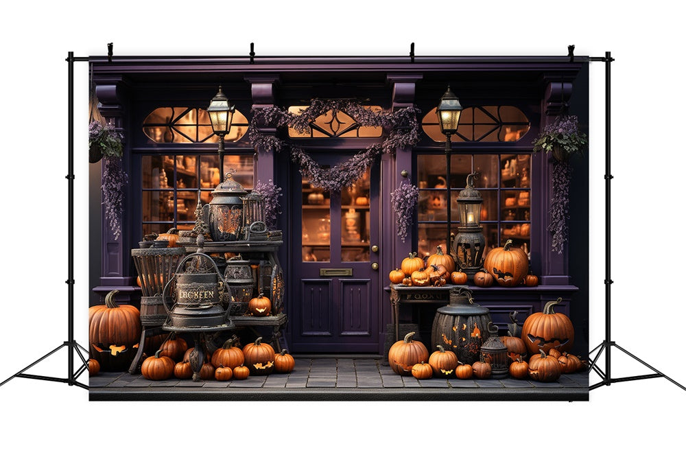 Pumpkins Store Window Halloween Backdrop UK RR7-390