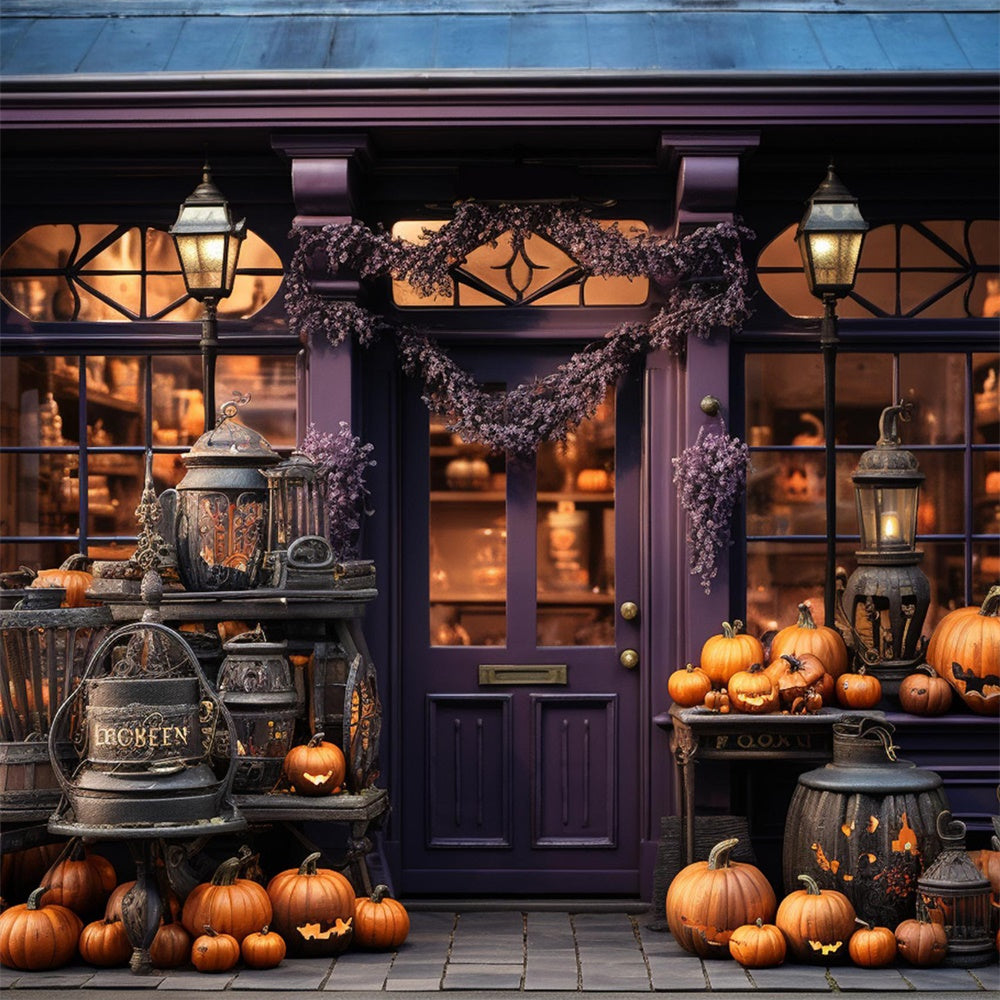 Pumpkins Store Window Halloween Backdrop UK RR7-390