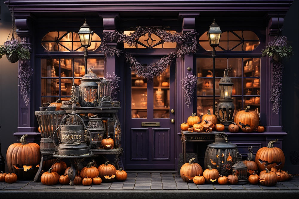 Pumpkins Store Window Halloween Backdrop UK RR7-390