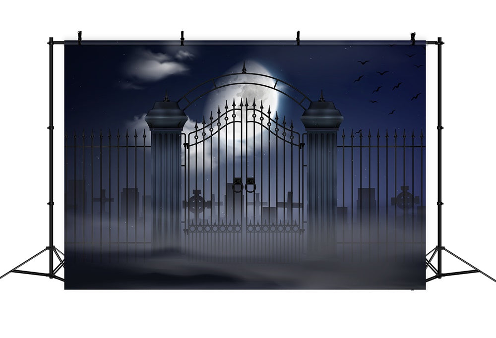 Halloween Old Cemetery Gate Moonlight Backdrop UK RR7-391