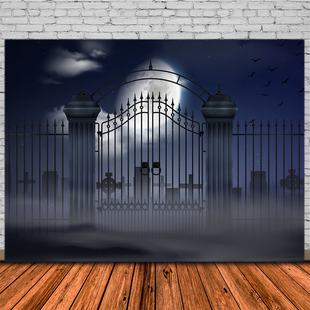 Halloween Old Cemetery Gate Moonlight Backdrop UK RR7-391