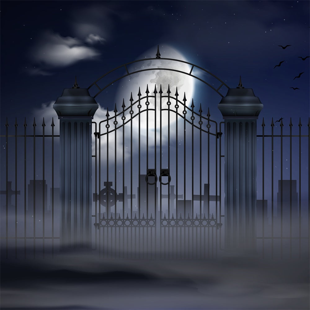 Halloween Old Cemetery Gate Moonlight Backdrop UK RR7-391