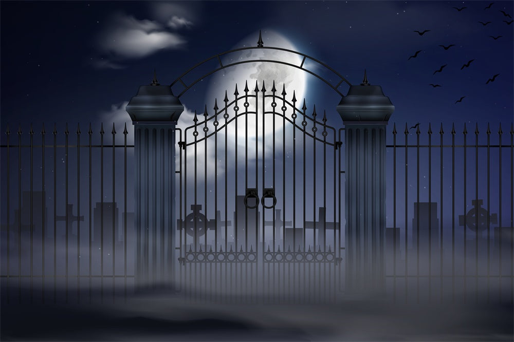 Halloween Old Cemetery Gate Moonlight Backdrop UK RR7-391