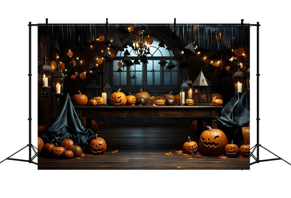 Halloween Horror Room Pumpkins Candles Backdrop UK RR7-394