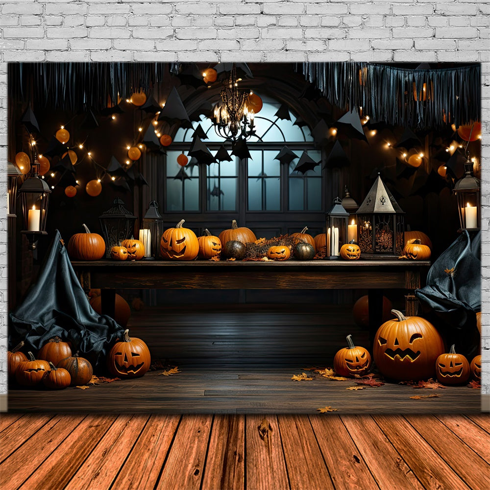 Halloween Horror Room Pumpkins Candles Backdrop UK RR7-394