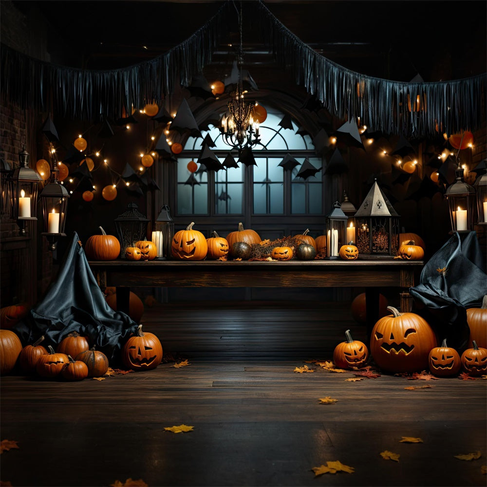 Halloween Horror Room Pumpkins Candles Backdrop UK RR7-394